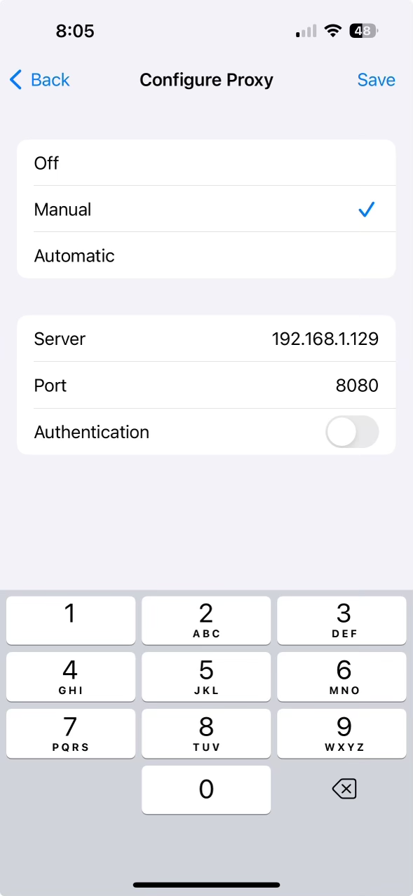 iOS manual proxy config